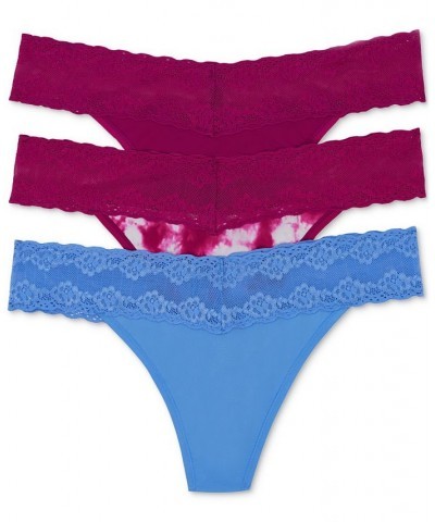 Bliss Perfection Lace-Trim Thong Pack of 3 750092MP Bright Berry, Bb Tiedye, Cool Blue $17.07 Underwears