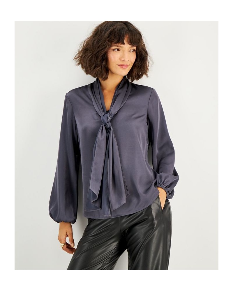 Women's Bow-Tie Long-Sleeve Blouse Dark Rhodium $23.13 Tops