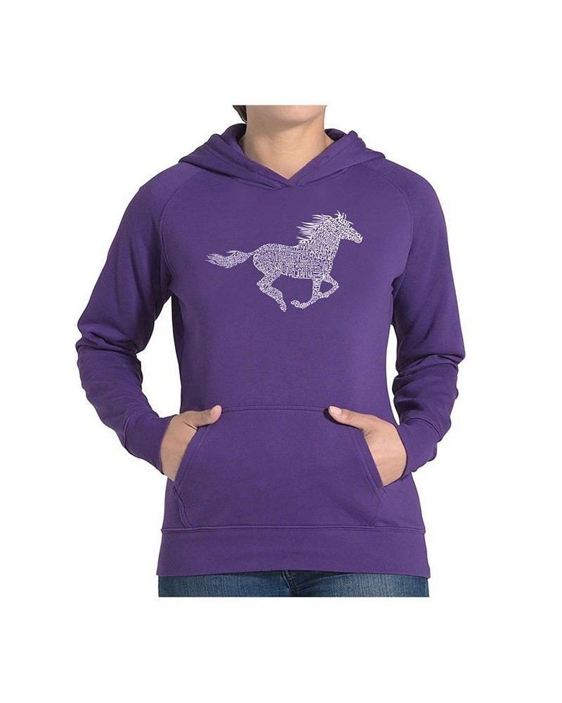 Women's Word Art Hooded Sweatshirt -Horse Breeds Purple $34.19 Sweatshirts