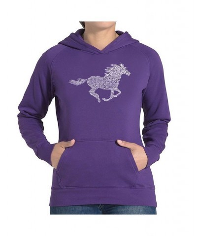 Women's Word Art Hooded Sweatshirt -Horse Breeds Purple $34.19 Sweatshirts