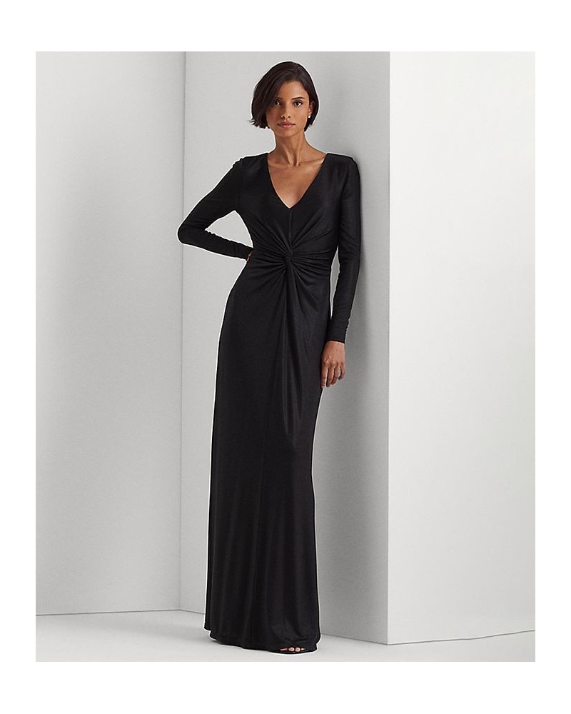 Women's Twist-Front Foil-Print Jersey Gown Black $99.00 Dresses