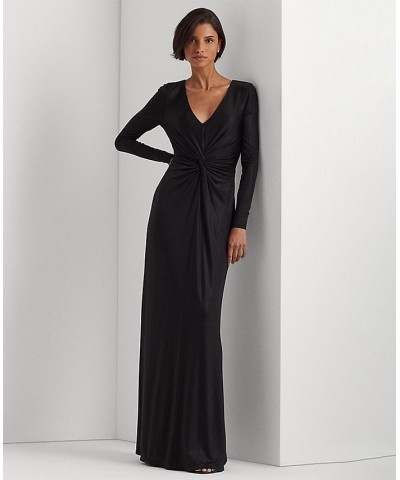 Women's Twist-Front Foil-Print Jersey Gown Black $99.00 Dresses