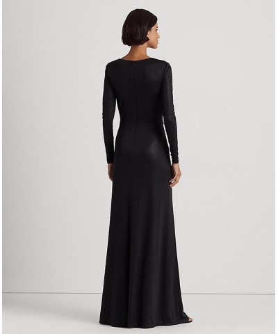 Women's Twist-Front Foil-Print Jersey Gown Black $99.00 Dresses