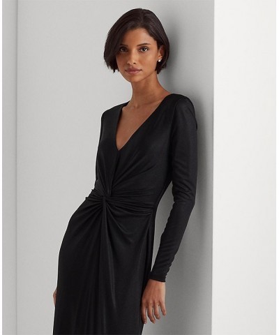 Women's Twist-Front Foil-Print Jersey Gown Black $99.00 Dresses