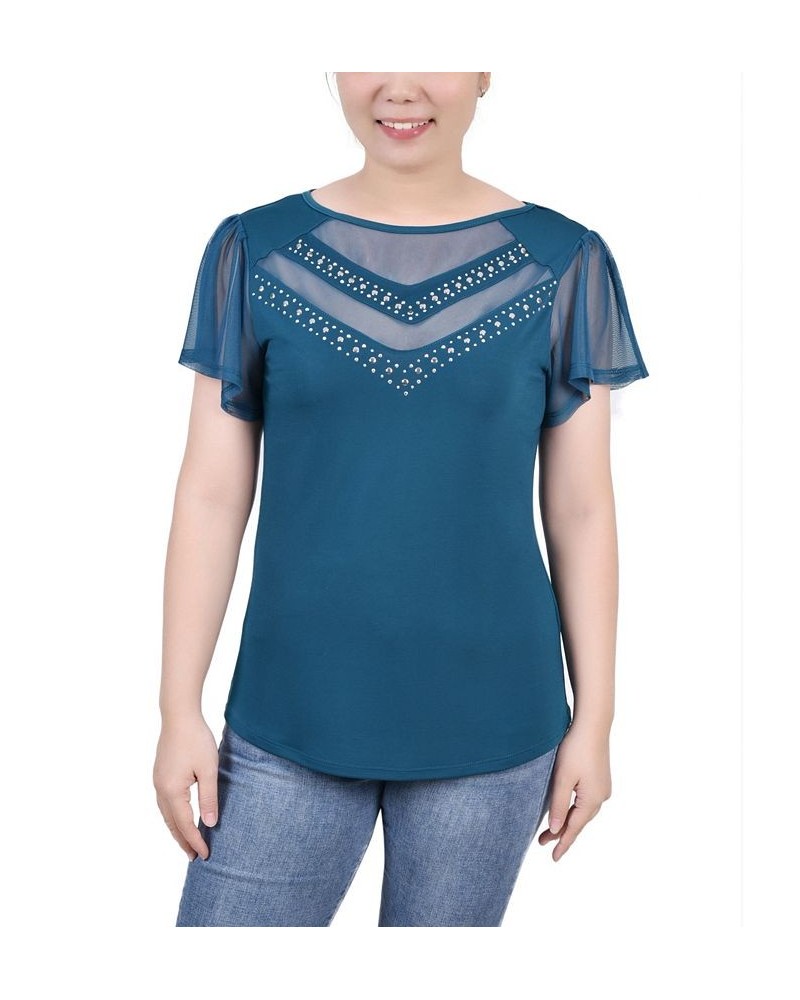 Women's Studded Top with Mesh Details Shaded Spruce $12.71 Tops