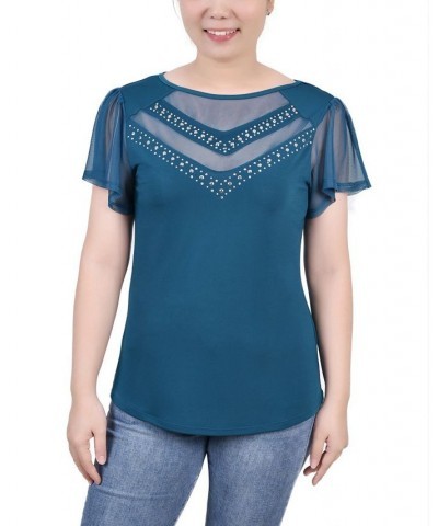 Women's Studded Top with Mesh Details Shaded Spruce $12.71 Tops