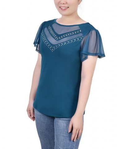 Women's Studded Top with Mesh Details Shaded Spruce $12.71 Tops