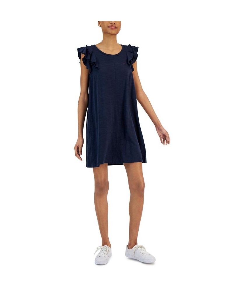 Women's Short Flutter Sleeve Dress Blue $42.14 Dresses