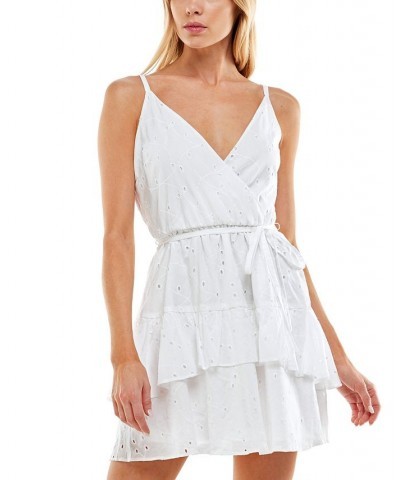 Juniors' Faux-Wrap Eyelet Dress White $27.14 Dresses