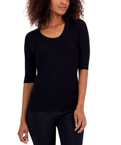 Women's Ribbed Elbow-Sleeve Sweater Black $13.90 Sweaters