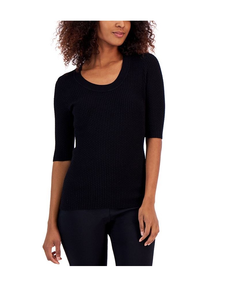 Women's Ribbed Elbow-Sleeve Sweater Black $13.90 Sweaters