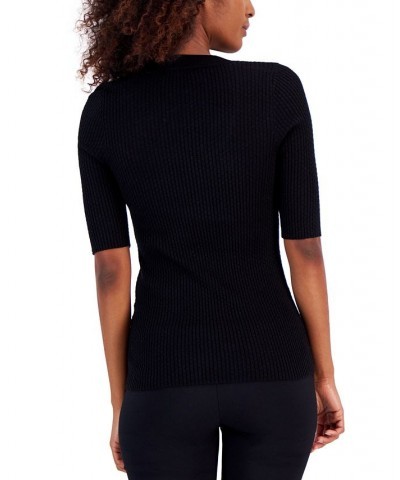 Women's Ribbed Elbow-Sleeve Sweater Black $13.90 Sweaters