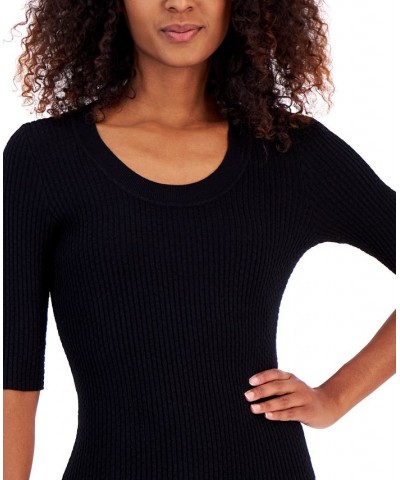 Women's Ribbed Elbow-Sleeve Sweater Black $13.90 Sweaters