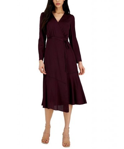 Women's V-Neck Faux-Wrap Dress Purple $30.52 Dresses