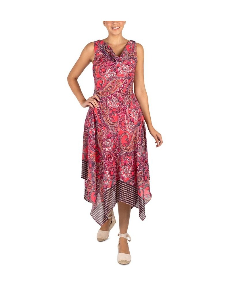 Women's Asymmetrical-Hem Paisley-Print Midi Dress Multi $47.17 Dresses