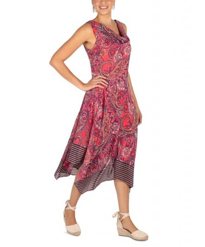 Women's Asymmetrical-Hem Paisley-Print Midi Dress Multi $47.17 Dresses