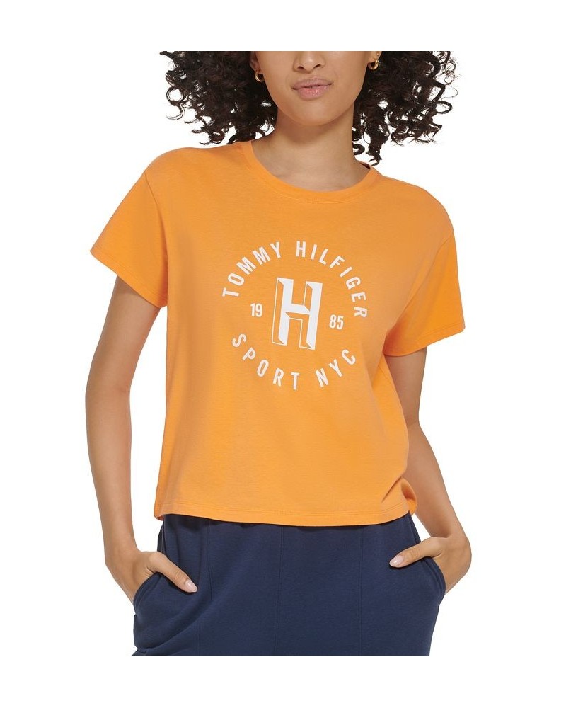 Women's Graphic Logo Print Crewneck T-Shirt Orange $14.28 Tops