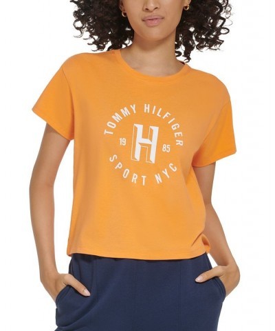 Women's Graphic Logo Print Crewneck T-Shirt Orange $14.28 Tops