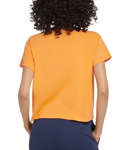 Women's Graphic Logo Print Crewneck T-Shirt Orange $14.28 Tops