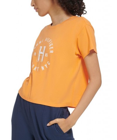 Women's Graphic Logo Print Crewneck T-Shirt Orange $14.28 Tops