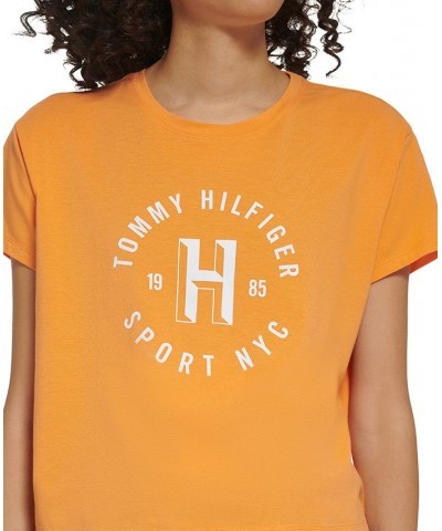 Women's Graphic Logo Print Crewneck T-Shirt Orange $14.28 Tops