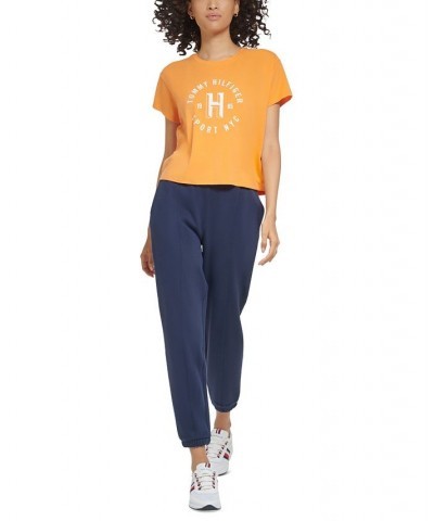 Women's Graphic Logo Print Crewneck T-Shirt Orange $14.28 Tops