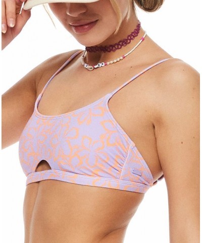 Juniors' Hawaiian Heat Printed Bralette Bikini Top Purple $30.72 Swimsuits