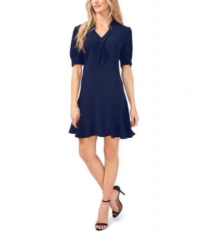 Ruffled Tie-Neck Dress Blue $43.62 Dresses