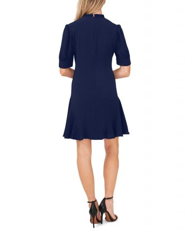 Ruffled Tie-Neck Dress Blue $43.62 Dresses