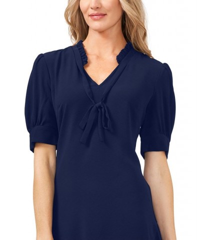 Ruffled Tie-Neck Dress Blue $43.62 Dresses