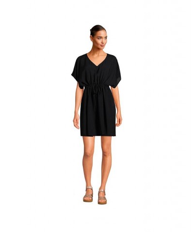 Women's Petite Modal Short Sleeve Gathered Waist Swim Cover-up Dress Black $33.18 Swimsuits