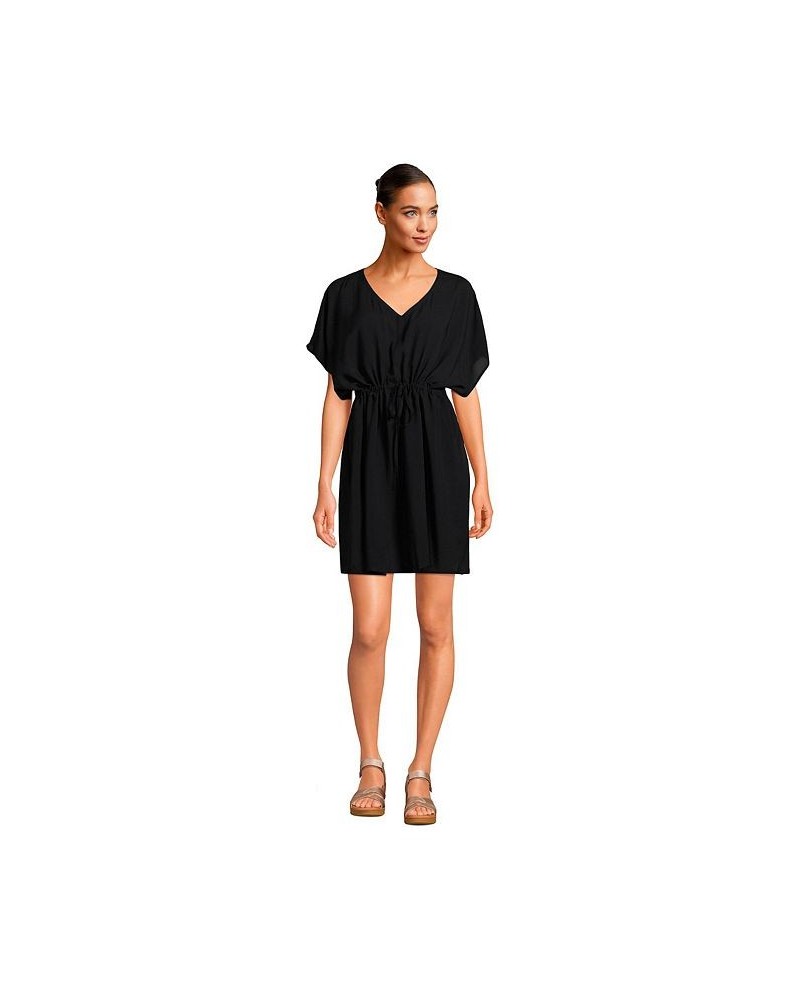 Women's Petite Modal Short Sleeve Gathered Waist Swim Cover-up Dress Black $33.18 Swimsuits