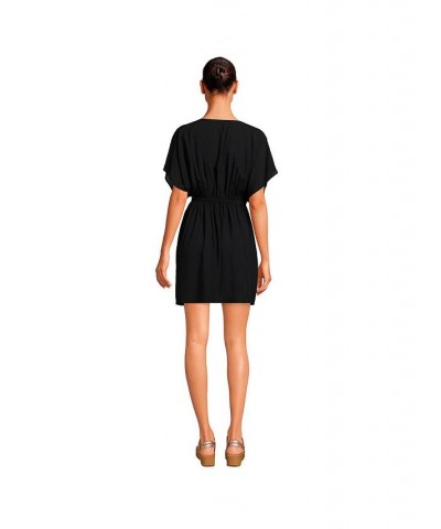 Women's Petite Modal Short Sleeve Gathered Waist Swim Cover-up Dress Black $33.18 Swimsuits