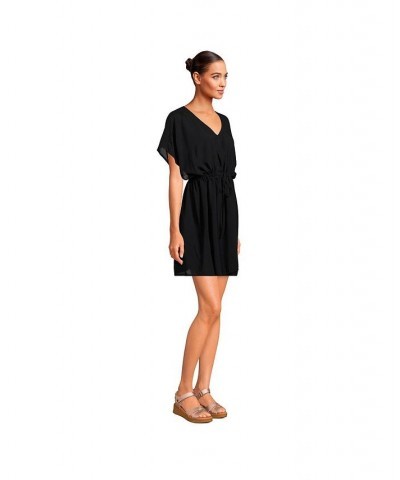 Women's Petite Modal Short Sleeve Gathered Waist Swim Cover-up Dress Black $33.18 Swimsuits