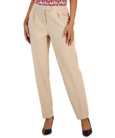 Women's Fly-Front High-Rise Pleated Pants Tan/Beige $35.39 Pants