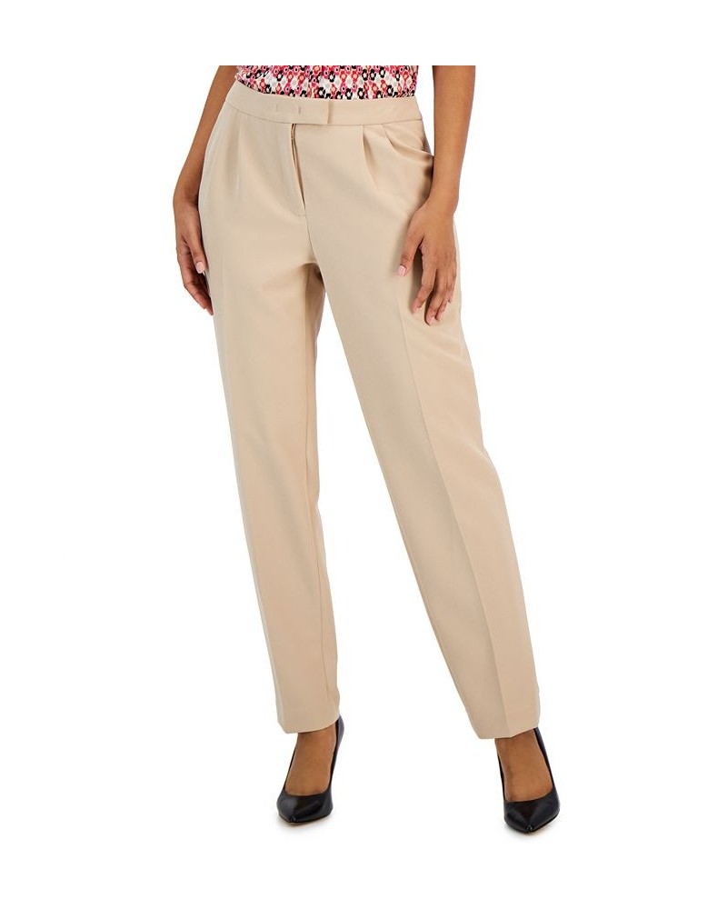 Women's Fly-Front High-Rise Pleated Pants Tan/Beige $35.39 Pants