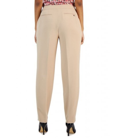 Women's Fly-Front High-Rise Pleated Pants Tan/Beige $35.39 Pants