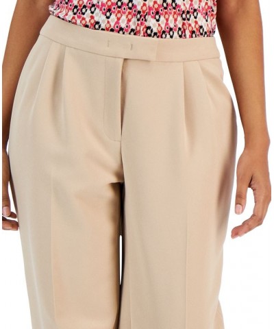 Women's Fly-Front High-Rise Pleated Pants Tan/Beige $35.39 Pants