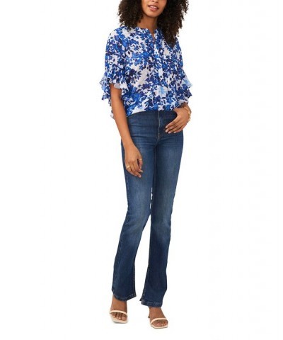 Women's Flutter Sleeve Pintuck Henley Top Blue $25.26 Tops