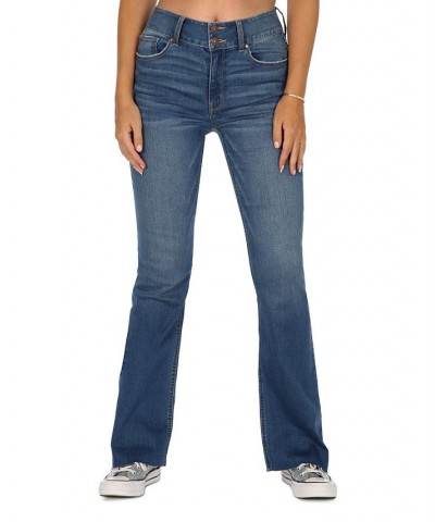 Juniors' High-Rise Raw-Hem Flare-Leg Jeans Dark Wash $14.57 Jeans