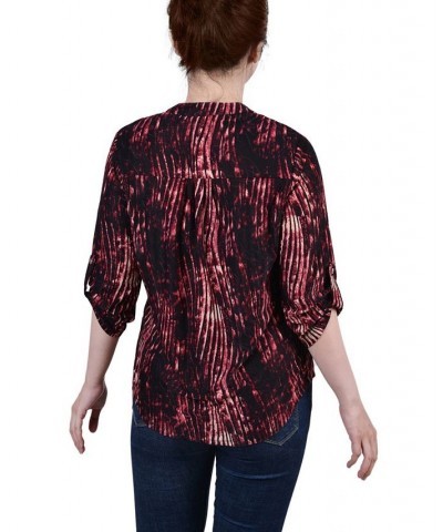 Petite 3/4 Roll Tab Sleeve Printed Pintuck Top Red Swirlbreeze $14.40 Tops