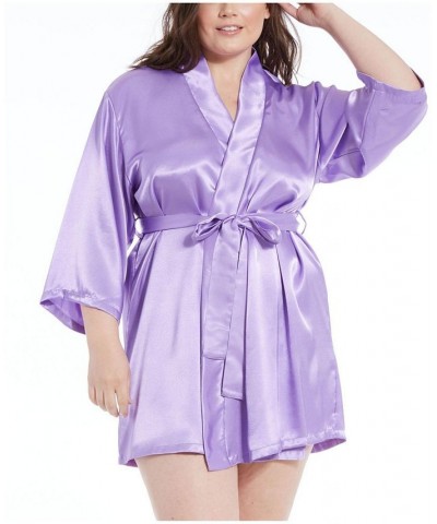 Plus Size Ultra Soft Satin Lounge and Poolside Robe Lavender $34.65 Lingerie