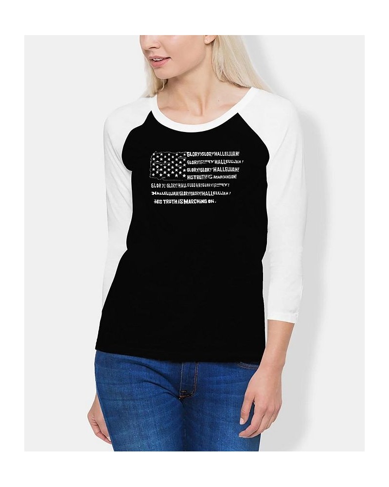 Women's Raglan Glory Hallelujah Flag Word Art T-shirt Black, White $25.07 Tops