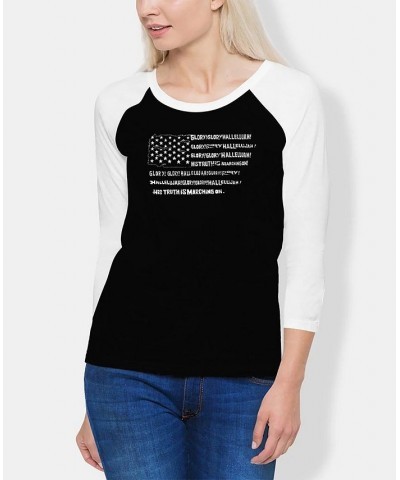 Women's Raglan Glory Hallelujah Flag Word Art T-shirt Black, White $25.07 Tops