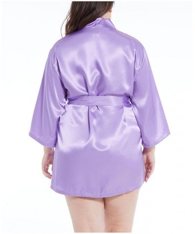 Plus Size Ultra Soft Satin Lounge and Poolside Robe Lavender $34.65 Lingerie