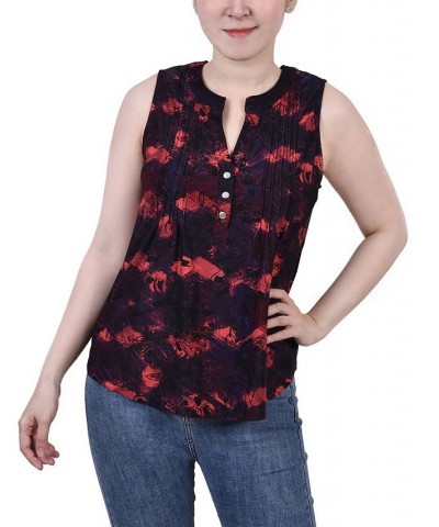 Petite Sleeveless Jacquard Y-neck Top Wine Milaflor $13.33 Tops