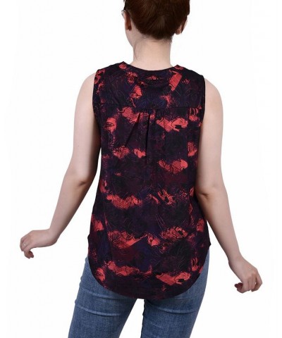 Petite Sleeveless Jacquard Y-neck Top Wine Milaflor $13.33 Tops