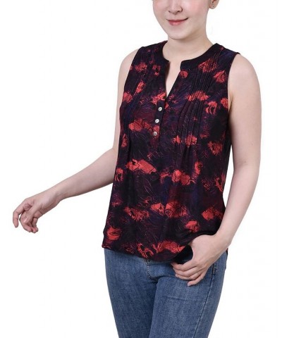 Petite Sleeveless Jacquard Y-neck Top Wine Milaflor $13.33 Tops