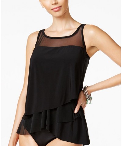 Illusionists Mirage Tiered Tankini Top Black $41.40 Swimsuits