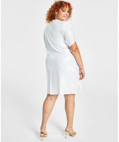 Trendy Plus Size Printed Short-Sleeve Sequin Dress White $54.74 Dresses